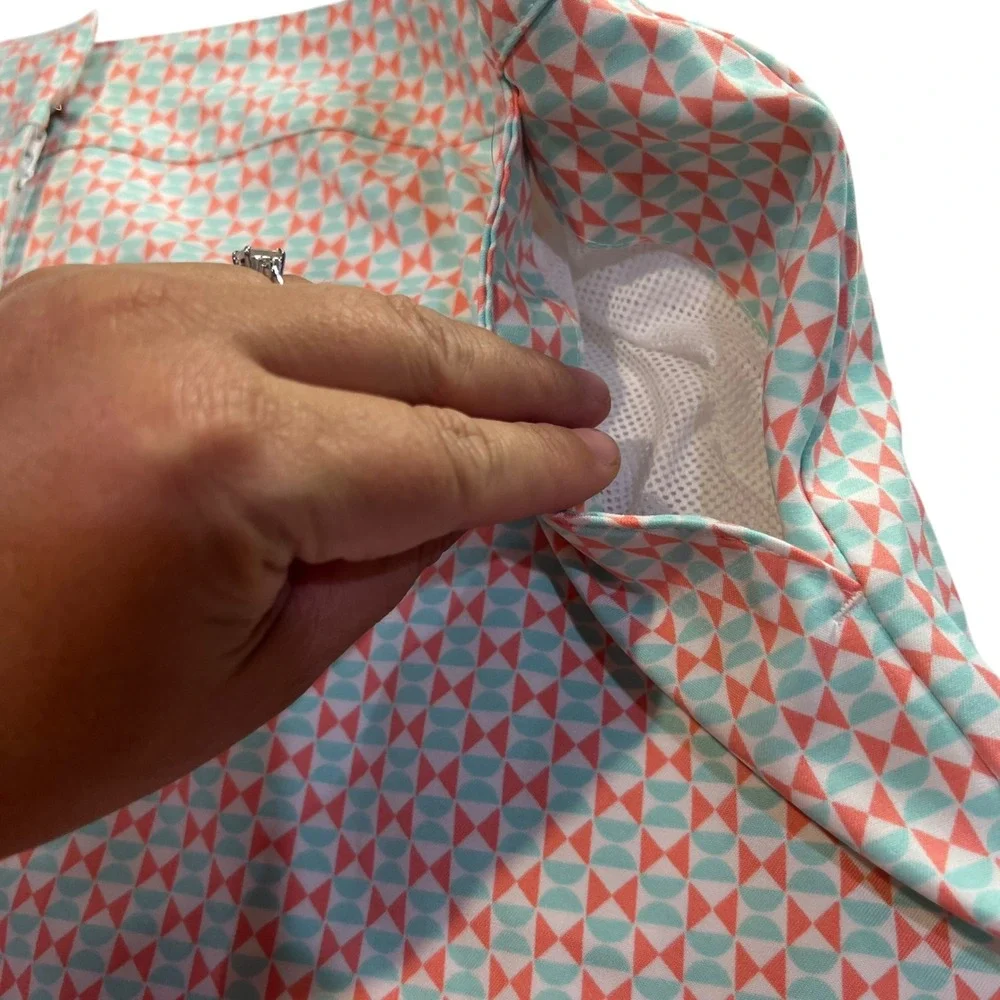 IZOD Coral & Mint Green Geometric Print Golf Skort‎ Women's Size 14 Summer